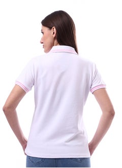 Andora Woman Turn Down Collar Solid Polo Shirt _ White  - Image 3