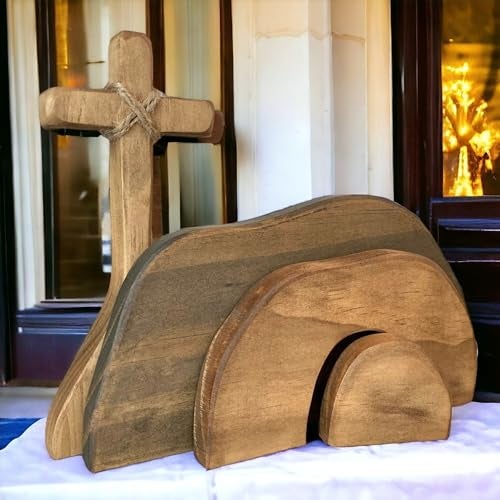 Didyts Easter Scene Wooden Religious DecorationJesus Cross Puzzle Statue Set Nativity Scene DecorEmpty Tomb Easter Decor DisplayChristian Easter Home Interior Decorations He is Risen - Image 3
