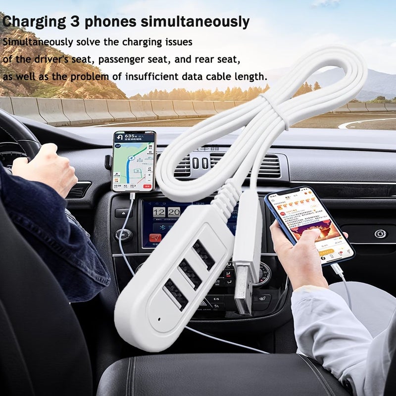موصل شحن USB للسيارة، ذكر إلى ذكر، كابل بيانات 12 بوصة أبيض، مقسم مقبس. - Image 5