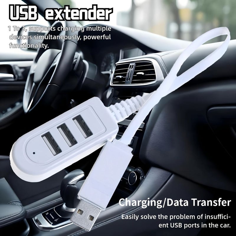 موصل شحن USB للسيارة، ذكر إلى ذكر، كابل بيانات 12 بوصة أبيض، مقسم مقبس. - Image 1
