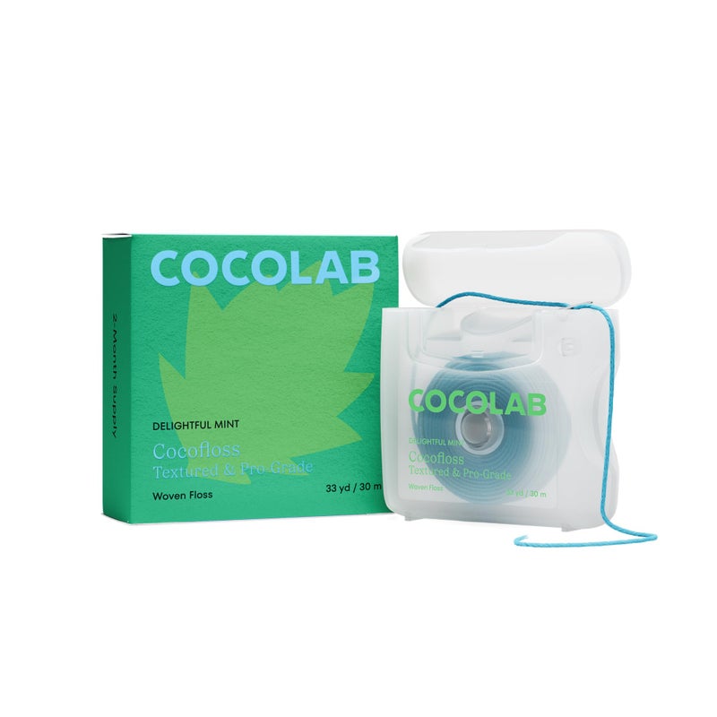 Cocofloss Woven Dental Floss, Dentist-Designed Oral Care, Mint, Waxed, Expanding, Vegan, Kid-Friendly String Floss with Coconut Oil, 1 Spool (33 yd) - Image 1
