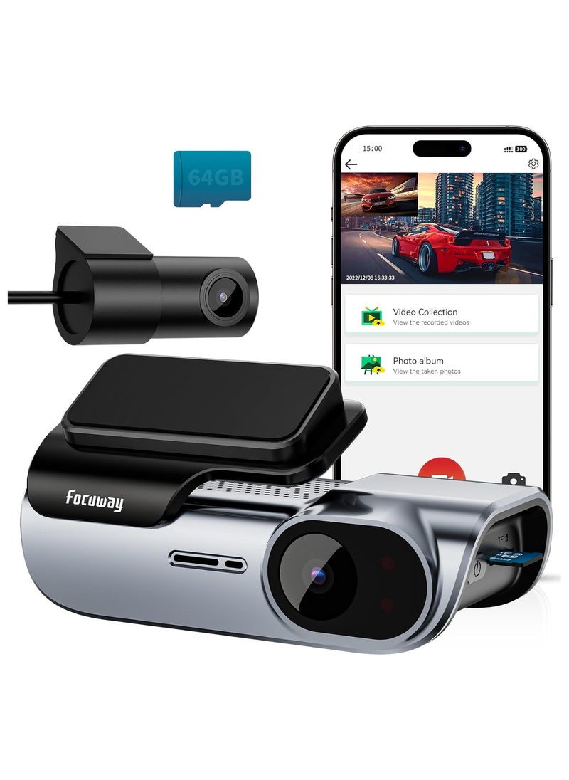 Generic - Dash Cam Front and Rear, 4K / 1080P HD Dual Dash Camera for Cars with Free 64GB TF Card, 5GHz WiFi, Super Night Vision, Supercapacitor, 160° Wide Angle, 24H Parking Mode, App Control, Type C Port - Image 1