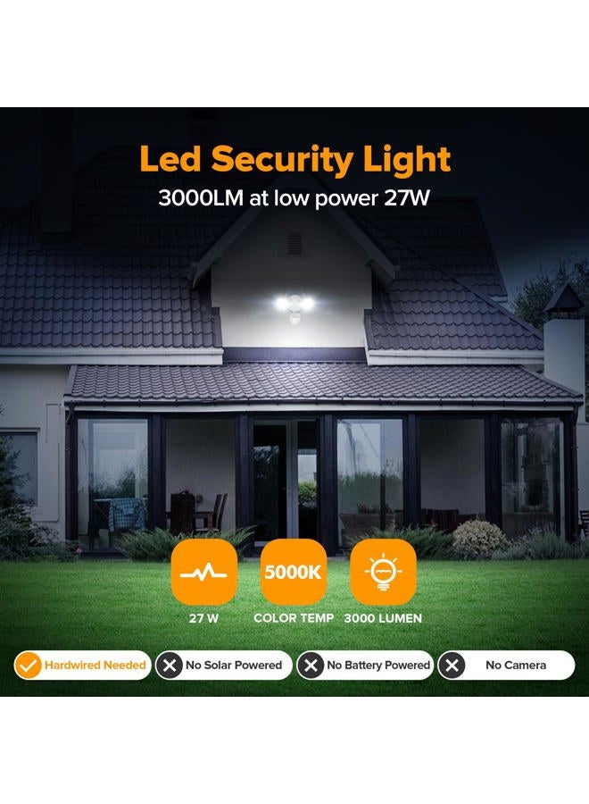UME LED Security Light Motion Sensor Outdoor Lights, 27W 3000LM, 5000K, IP65 Waterproof, Dusk to Dawn, 2 Head Motion Detector Flood Light for Outside, Garage, Yard (White) - Image 2