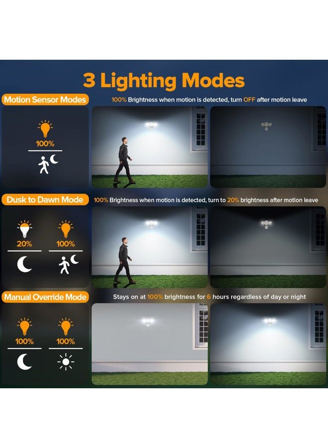 UME LED Security Light Motion Sensor Outdoor Lights, 27W 3000LM, 5000K, IP65 Waterproof, Dusk to Dawn, 2 Head Motion Detector Flood Light for Outside, Garage, Yard (White) - Image 4