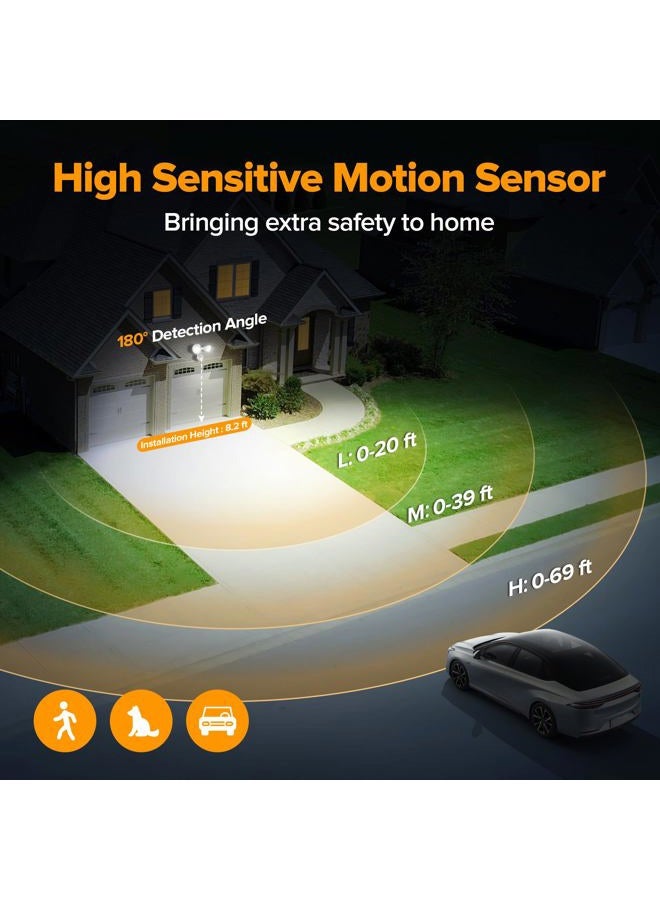 UME LED Security Light Motion Sensor Outdoor Lights, 27W 3000LM, 5000K, IP65 Waterproof, Dusk to Dawn, 2 Head Motion Detector Flood Light for Outside, Garage, Yard (White) - Image 3