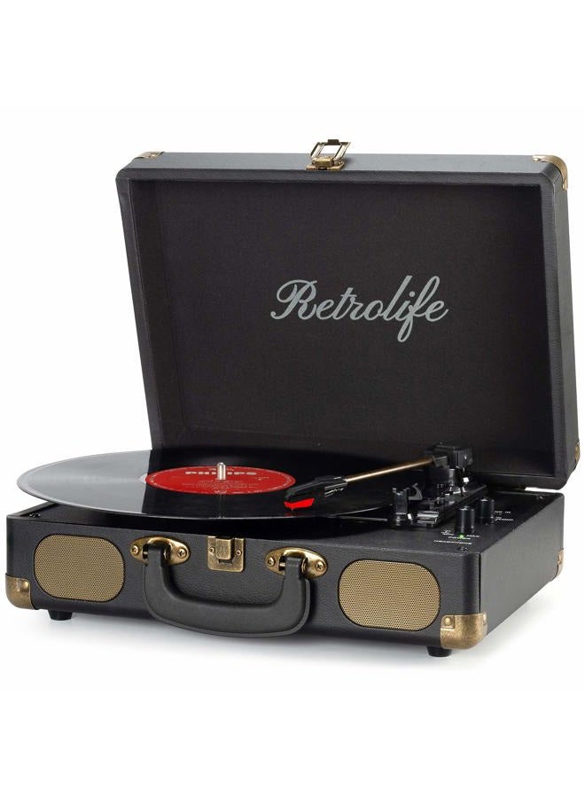 Retrolife Vinyl Record Player 3-Speed Bluetooth Suitcase Portable Belt-Driven Record Player with Built-in Speakers RCA Line Out AUX in Headphone Jack Vintage Turntable - Image 1