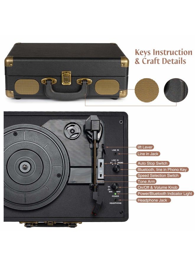 Retrolife Vinyl Record Player 3-Speed Bluetooth Suitcase Portable Belt-Driven Record Player with Built-in Speakers RCA Line Out AUX in Headphone Jack Vintage Turntable - Image 5