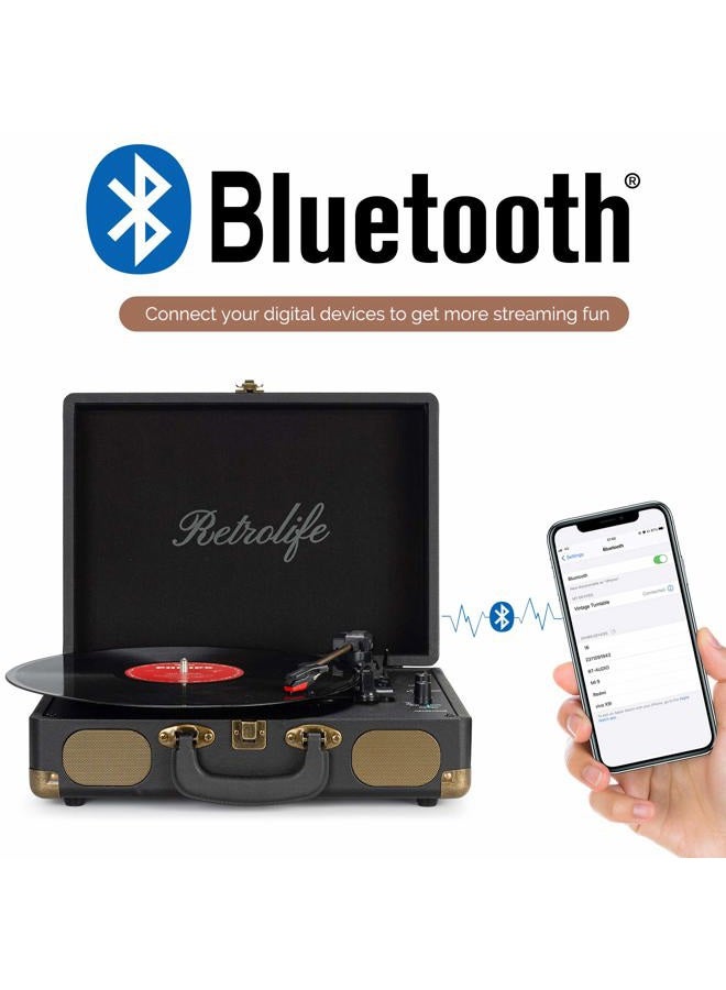 Retrolife Vinyl Record Player 3-Speed Bluetooth Suitcase Portable Belt-Driven Record Player with Built-in Speakers RCA Line Out AUX in Headphone Jack Vintage Turntable - Image 2
