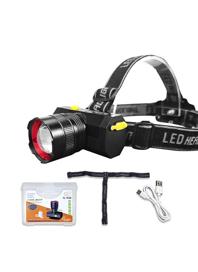 ماركة غير محددة مصباح أمامي LED قابل لإعادة الشحن عبر USB، مصباح أمامي قابل للتكبير والتصغير بزاوية 90 درجة، مصباح يدوي مدمج ببطارية 18650، 3 أوضاع إضاءة، مصباح تخييم مقاوم للماء، مناسب للجري والتخييم وتسلق الجبال والأنشطة الخارجية  - Image 1