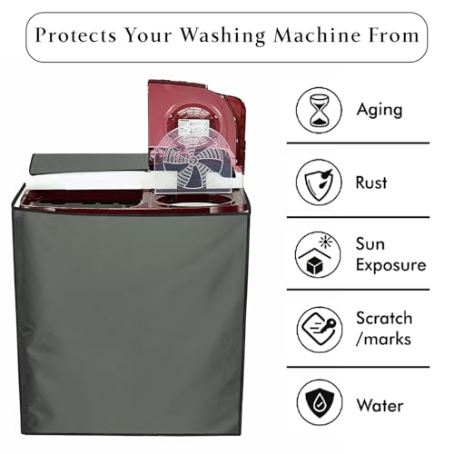 Star Weaves Polyester Washing Machine Cover Compatible for LG 6 KG Semi-Automatic Top Loading P6001RG, Grey - Image 4