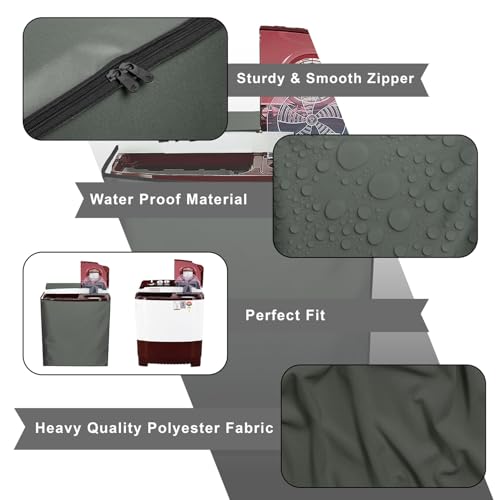 Star Weaves Polyester Washing Machine Cover Compatible for LG 6 KG Semi-Automatic Top Loading P6001RG, Grey - Image 2