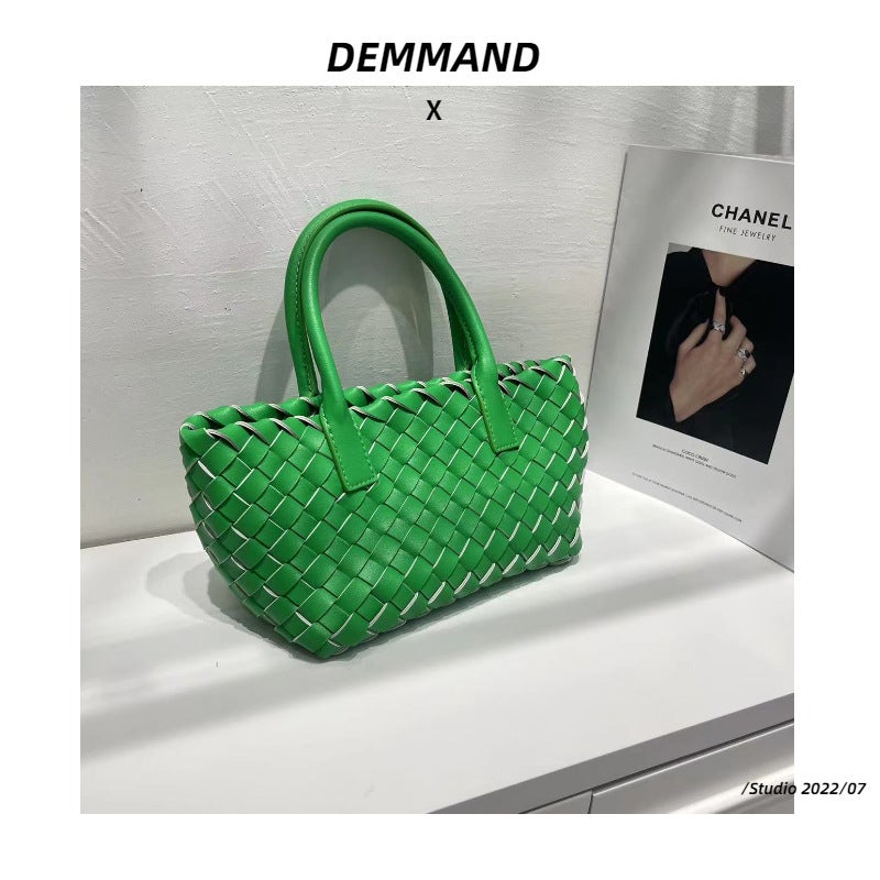 2022 New Small Handbag Cowhide Work Commuter Tote Bag Crossbody Bag Leather Vegetable Basket Woven Bag - Image 3