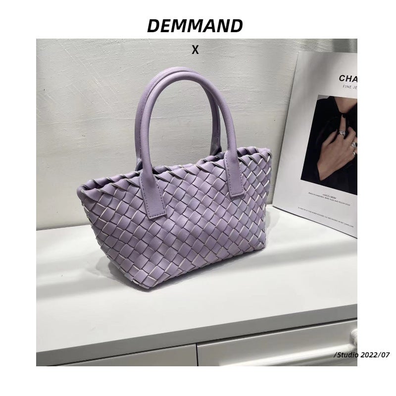 2022 New Small Handbag Cowhide Work Commuter Tote Bag Crossbody Bag Leather Vegetable Basket Woven Bag - Image 4