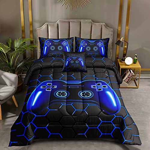 ROWADALO 5 Pieces Bed in A Bag Gamer Bedding Set for Boys Kids Adult Gaming Comforters Set,Boys Bed in A Bag Set Twin Size Comforter with Fitted Sheet Flat Sheet Pillowcase pillowsham,DJTH5025Twin - Image 2