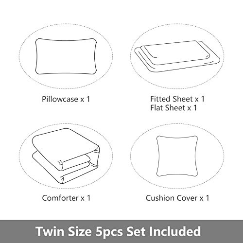 ROWADALO 5 Pieces Bed in A Bag Gamer Bedding Set for Boys Kids Adult Gaming Comforters Set,Boys Bed in A Bag Set Twin Size Comforter with Fitted Sheet Flat Sheet Pillowcase pillowsham,DJTH5025Twin - Image 5
