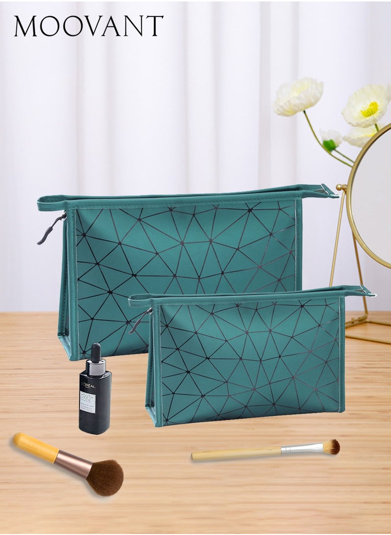 Moovant 2 Pcs Fashion Large Capacity Cosmestic Bag, Waterproof Makeup Bags, Travel Storage Bag, Portable Cosmetic Purse, Makeup Organizers Green  - Image 1