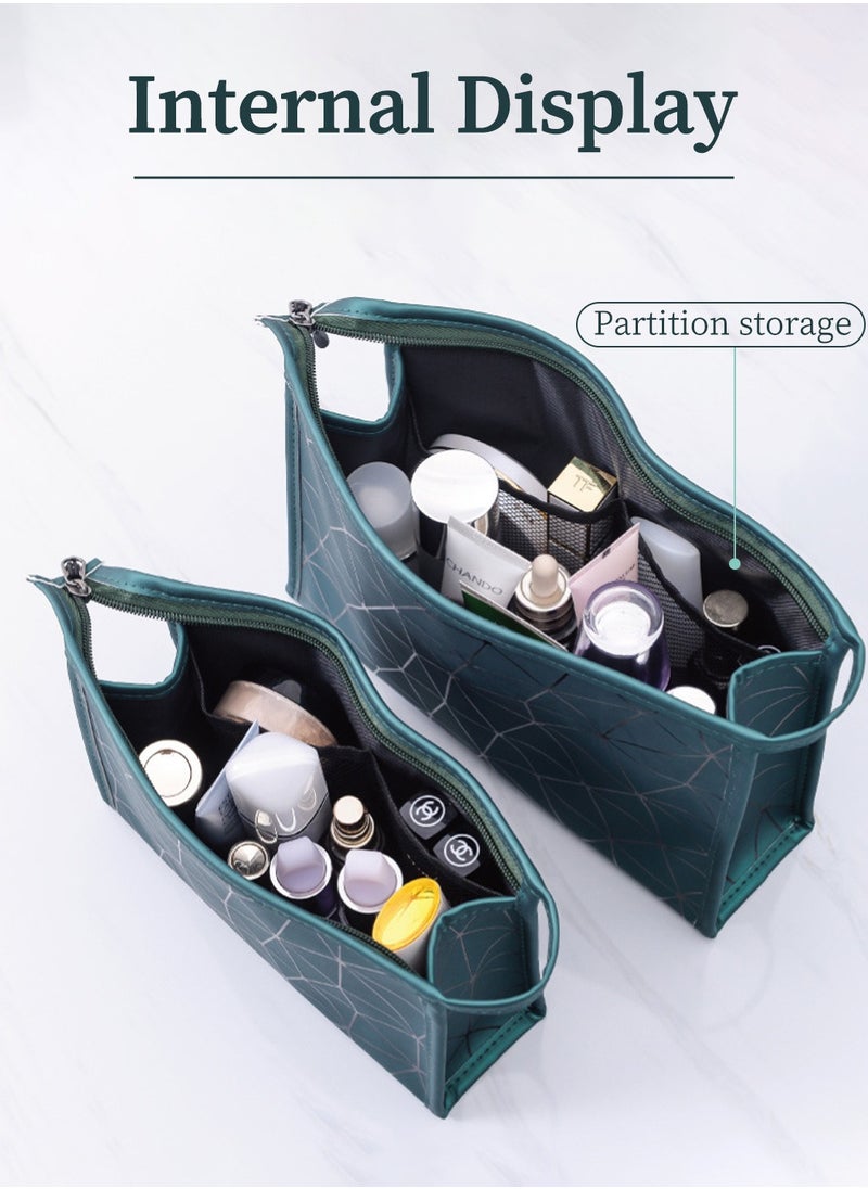 Moovant 2 Pcs Fashion Large Capacity Cosmestic Bag, Waterproof Makeup Bags, Travel Storage Bag, Portable Cosmetic Purse, Makeup Organizers Green  - Image 5