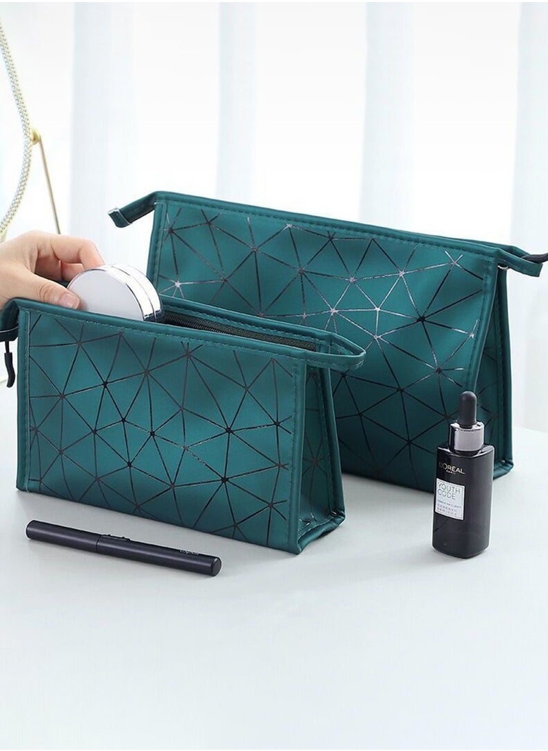 Moovant 2 Pcs Fashion Large Capacity Cosmestic Bag, Waterproof Makeup Bags, Travel Storage Bag, Portable Cosmetic Purse, Makeup Organizers Green  - Image 4