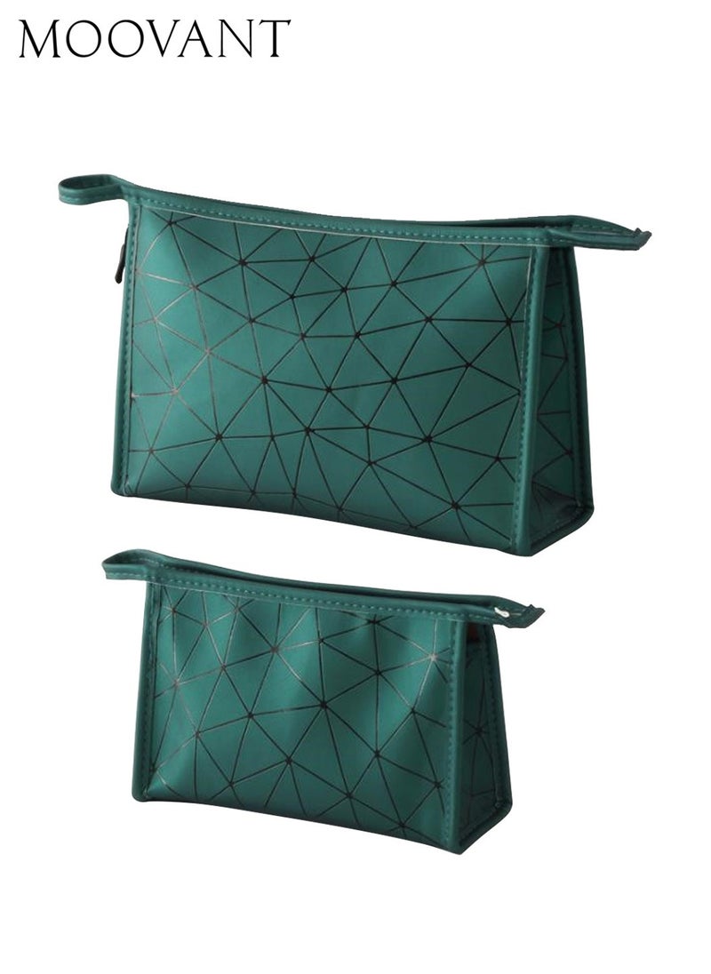 Moovant 2 Pcs Fashion Large Capacity Cosmestic Bag, Waterproof Makeup Bags, Travel Storage Bag, Portable Cosmetic Purse, Makeup Organizers Green  - Image 3
