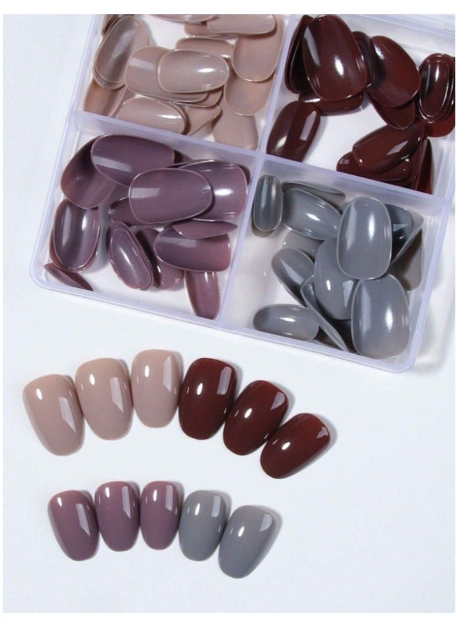 أظافر اصطناعية قصيرة بشكل بيضاوي 96 قطعة صندوق (4 أنواع مختلطة) أظافر اكريليك  تشمل 1 قطعة من الصمغ الجيلي و 1 قطعة من مبرد الأظافر، مع صندوق تخزين، مناسبة للنساء والفتيات في الحياة اليومية واستخدام الأعياد - Image 5