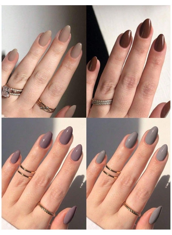 أظافر اصطناعية قصيرة بشكل بيضاوي 96 قطعة صندوق (4 أنواع مختلطة) أظافر اكريليك  تشمل 1 قطعة من الصمغ الجيلي و 1 قطعة من مبرد الأظافر، مع صندوق تخزين، مناسبة للنساء والفتيات في الحياة اليومية واستخدام الأعياد - Image 2