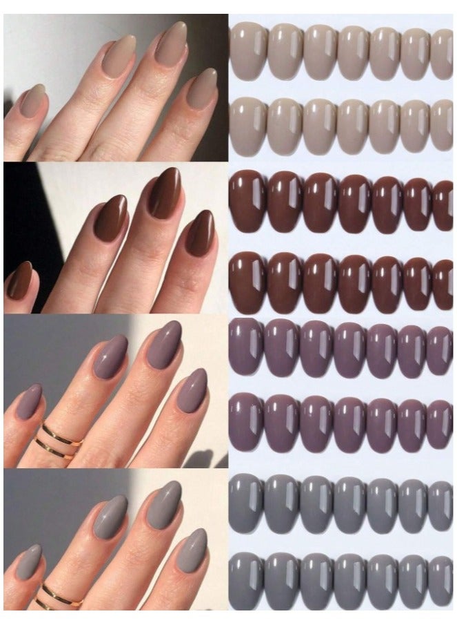 أظافر اصطناعية قصيرة بشكل بيضاوي 96 قطعة صندوق (4 أنواع مختلطة) أظافر اكريليك  تشمل 1 قطعة من الصمغ الجيلي و 1 قطعة من مبرد الأظافر، مع صندوق تخزين، مناسبة للنساء والفتيات في الحياة اليومية واستخدام الأعياد - Image 1