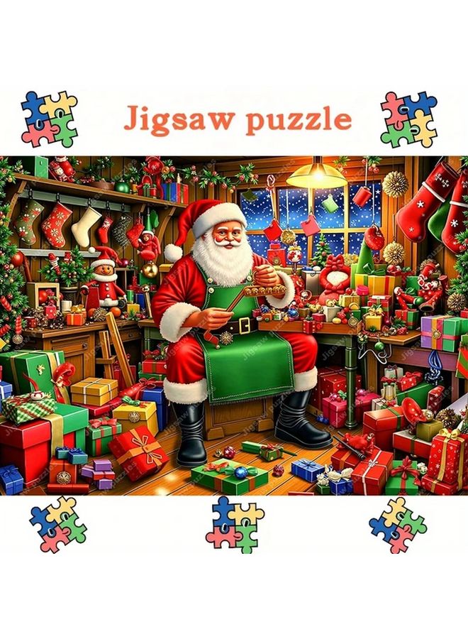 YF3223 1000 Pcs Large Jigsaw Puzzle Santa Workshop Christmas Wall Art Decor 27 55x19 69 Inch - Image 1