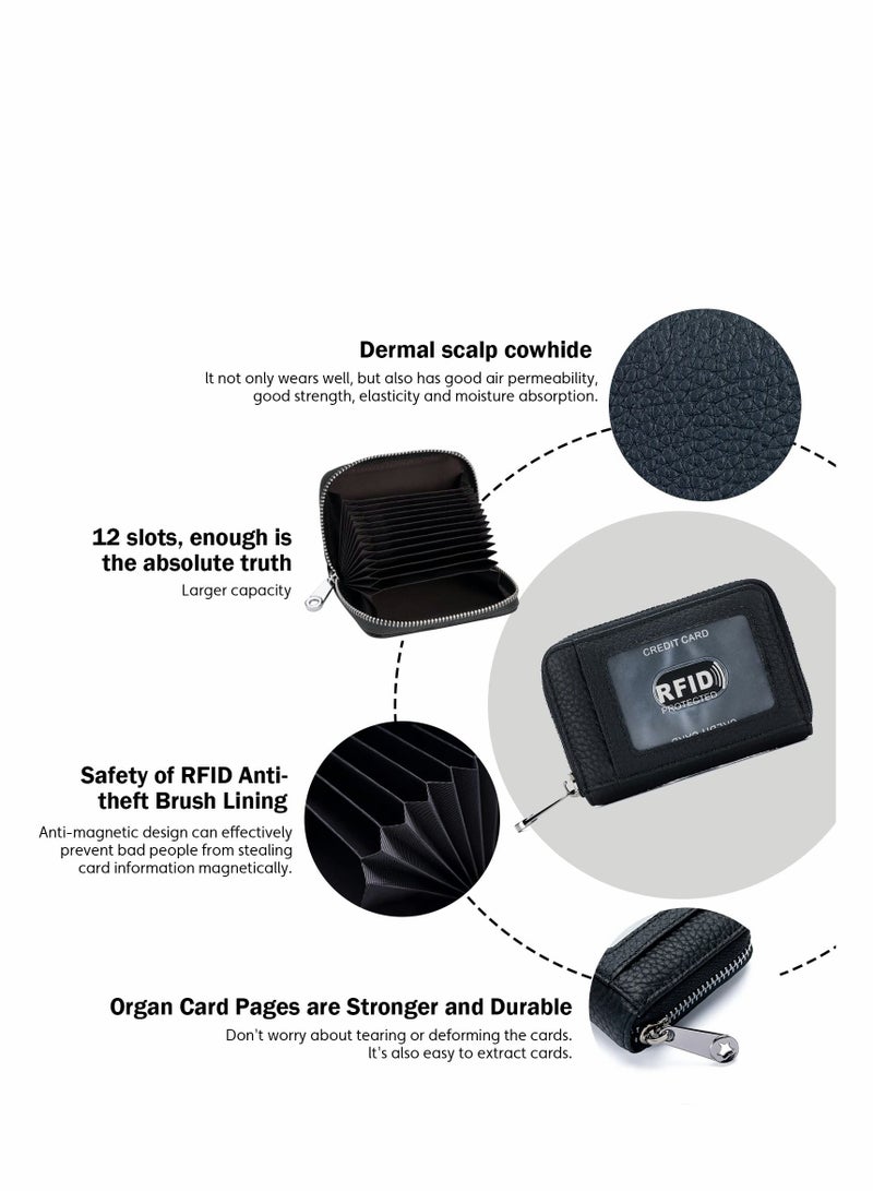 Excefore Credit Card Holder, Leather Wallet Zipper Case Purse RFID Blocking, Mini with ID Window for Women Men - Image 5