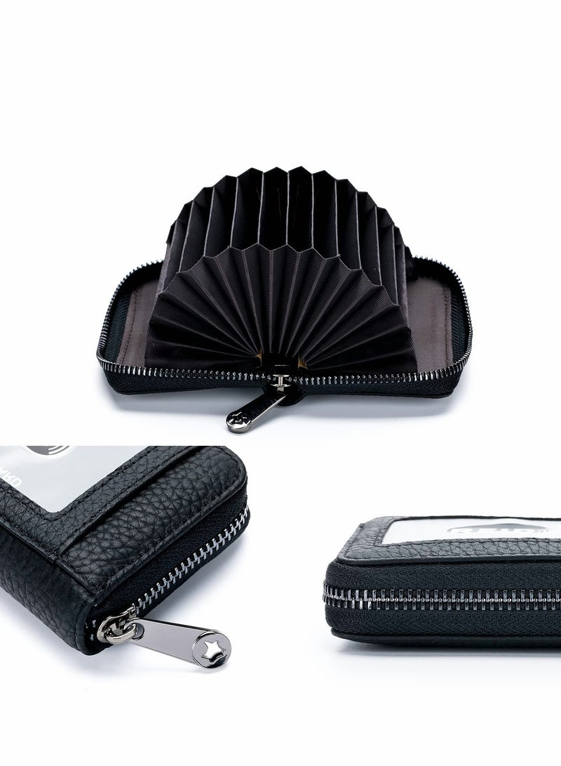 Excefore Credit Card Holder, Leather Wallet Zipper Case Purse RFID Blocking, Mini with ID Window for Women Men - Image 3
