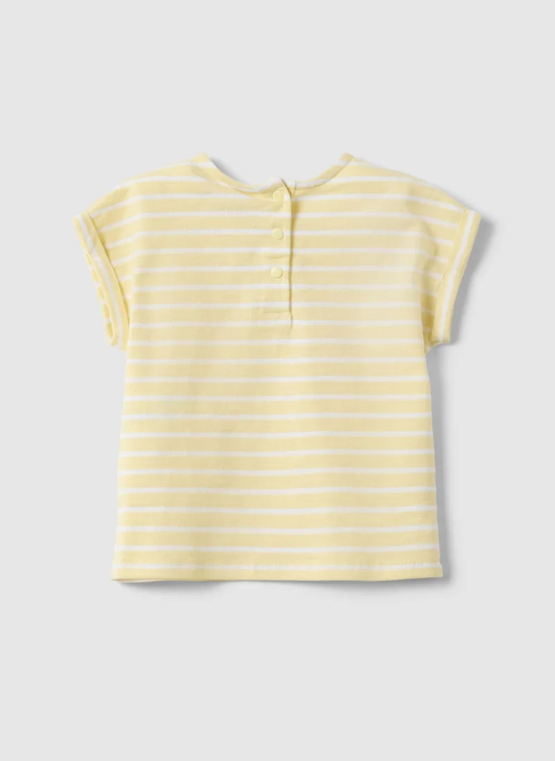 او في اس Ovs Girls' Multicolour Striped Pure Cotton T-Shirt With Hearts
