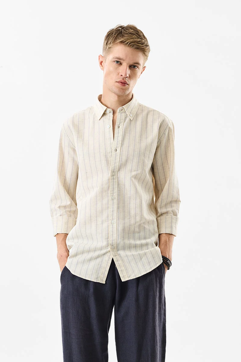 SNITCH Stripes Linen Blend Slim Fit Shirt