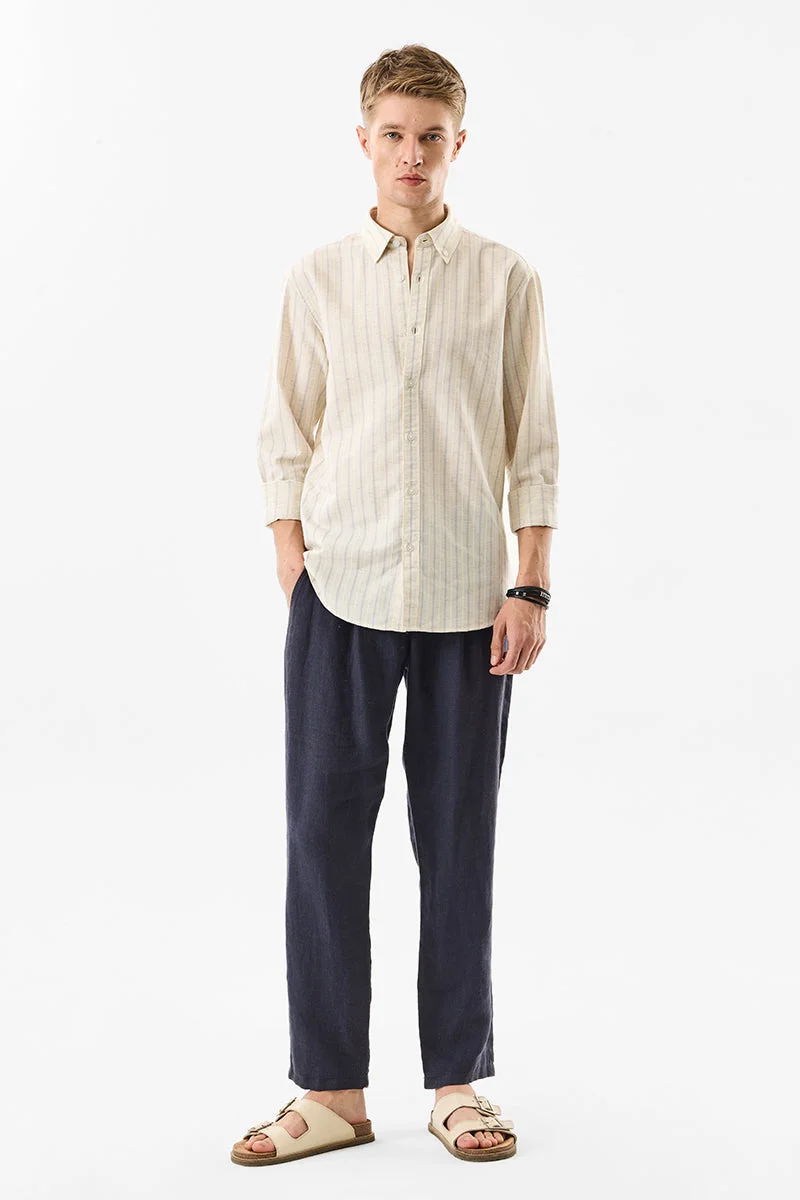 SNITCH Stripes Linen Blend Slim Fit Shirt
