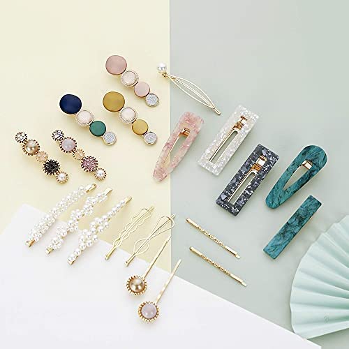 FASH GIRLYZ ATTIRE Macaron Pearl Acrylic Resin Metal Fashion Hair Clips Set Handmade Cute Hair Barrettes Bobby Pins Gold Metal Hairpin Hair Accessories Pack of 10 - Image 1