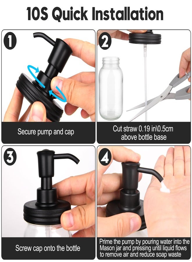 Watsango Plastic Soap Dispenser Set, 1.2CC Rustproof Pump and Lids for Regular Mouth Mason Jars, Quick Assemble Accessories for Farmhouse Kitchen Bathroom Counter Decor - 4 Pack Black - Image 2