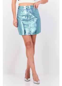 ESPRIT Women Metallic Denim Skirt, Medium Blue  - Image 1