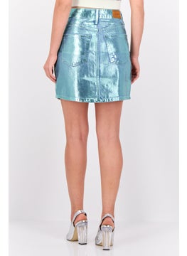 ESPRIT Women Metallic Denim Skirt, Medium Blue  - Image 2