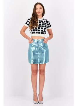 ESPRIT Women Metallic Denim Skirt, Medium Blue  - Image 3