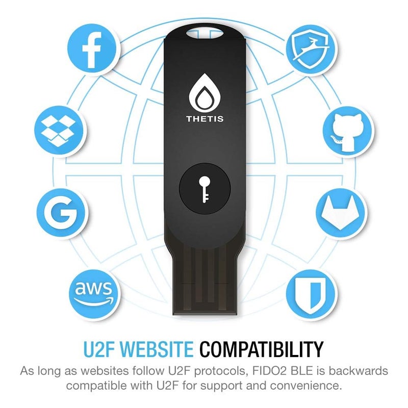 THETIS Thetis Security Key - U2F and FIDO2, USB A, Two Factor Authenticator with Bluetooth, Multi-Layered Authentication Protection HOTP U2F Compatible Windows, MacOS, Gmail, Linux - Black - Image 2