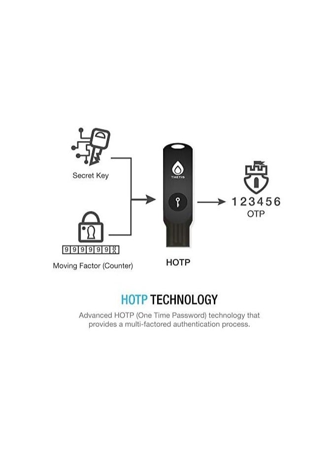 THETIS Thetis Security Key - U2F and FIDO2, USB A, two Factor Authenticator with Bluetooth, Multi-Layered Authentication Protection HOTP U2F Compatible Windows, MacOS, Gmail, Linux - Black - Image 4