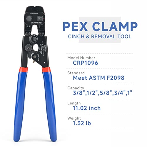iCRIMP Ratchet PEX Cinch Tool with Removing function for 3/8 to 1-inch Stainless Steel Clamps with 20PCS 1/2-inch and 10PCS 3/4-inch PEX Clamps and Pipe Cutter- All in One - Image 3
