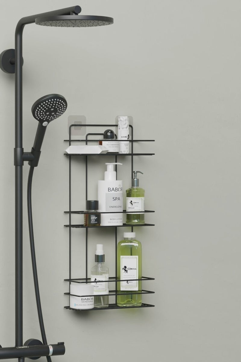 Stainless Steel Adhesive Bathroom Organizer 3 Tier Bathroom Shelf Shower Shampoo Holder Corner Shelf Wall Organizer