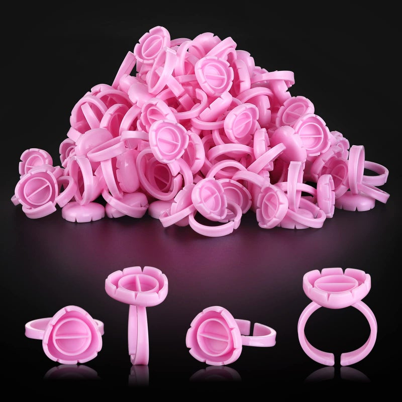 Pretty memory Glue Rings for Eyelash Extensions Glue Rings Pretty memory 100PCS Smart Lash Rings Blooming Eyelash Glue Holder Volume Fanning Cup for Lash Extension Supplies Pink 