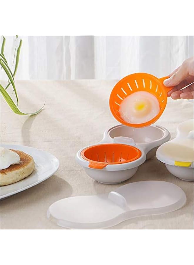 SEOMINSOO Double Cup Egg Boiler - Microwavable Egg Poacher for Perfect Cooking, Food Grade Double Layer Cooker in Orange Color - Image 2