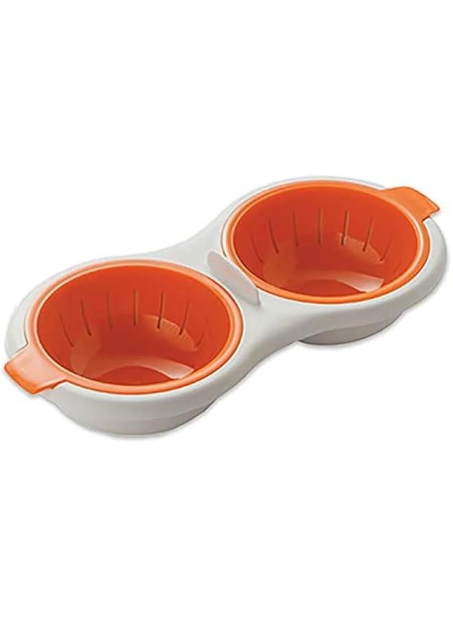 SEOMINSOO Double Cup Egg Boiler - Microwavable Egg Poacher for Perfect Cooking, Food Grade Double Layer Cooker in Orange Color - Image 1