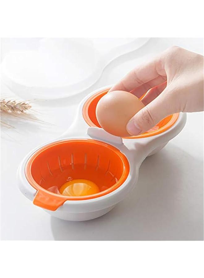SEOMINSOO Double Cup Egg Boiler - Microwavable Egg Poacher for Perfect Cooking, Food Grade Double Layer Cooker in Orange Color - Image 4