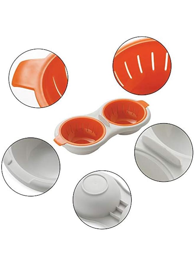 SEOMINSOO Double Cup Egg Boiler - Microwavable Egg Poacher for Perfect Cooking, Food Grade Double Layer Cooker in Orange Color - Image 5
