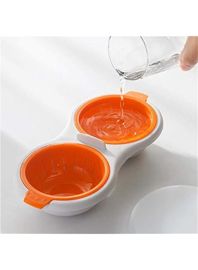 SEOMINSOO Double Cup Egg Boiler - Microwavable Egg Poacher for Perfect Cooking, Food Grade Double Layer Cooker in Orange Color - Image 3