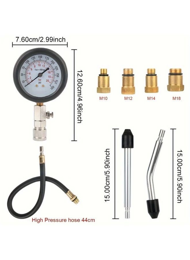 مجموعة اختبار ضغط أسطوانات السيارات الحمراء مع مقياس الضغط ومحولات M10 وM12 وM14 وM18 - Image 3