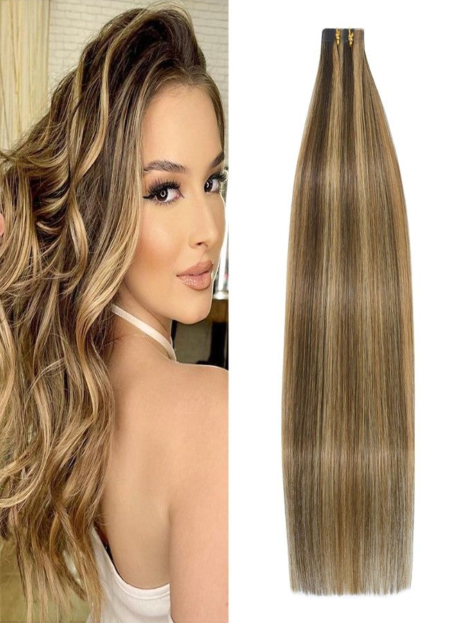 WindTouch Tape in Hair Extensions Human Hair Chocolate Brown to Caramel Blonde Remy Hair 22 inch 20pcs 60g/pack Straight Seamless Skin Weft Tape in Human Extensions - Image 1