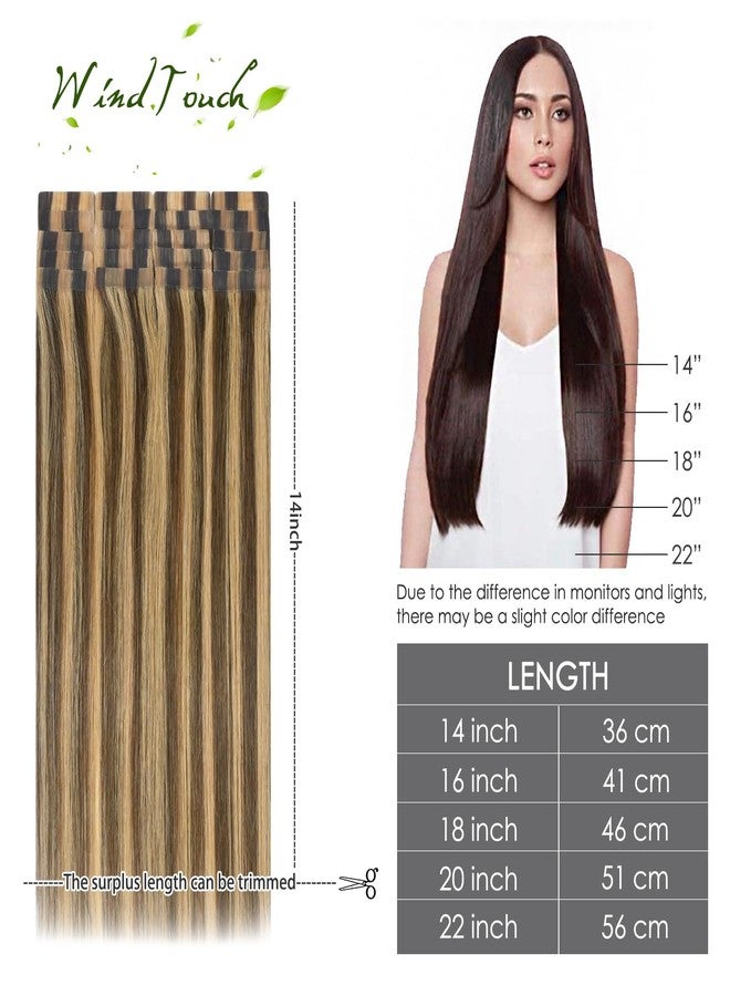 WindTouch Tape in Hair Extensions Human Hair Chocolate Brown to Caramel Blonde Remy Hair 22 inch 20pcs 60g/pack Straight Seamless Skin Weft Tape in Human Extensions - Image 5